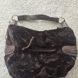 Prada Knockoff Plush Faux Fur Chocolate Brown Shoulder Bag